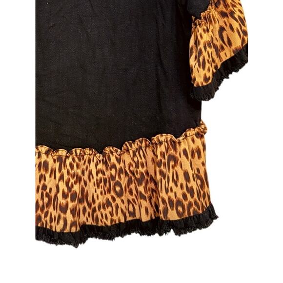 Umgee Linen Blend Animal Print Bell Sleeve Top Black Flowy 1X Ruffle - Picture 8 of 9